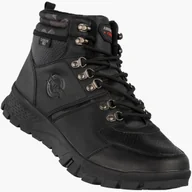 Botki męskie - Trzewiki Męskie Ekoskóra Zimowe Buty Ocieplane Wygodne Trapery Czarne American Czarny 45 - miniaturka - grafika 1