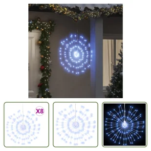 The Living Store Lampki choinkowe fajerwerki 8 szt. 140 diod LED zimny biały 17cm - Oświetlenie świąteczne - miniaturka - grafika 1