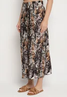 Spódnice - Szaro-Beżowa Wiskozowa Spódnica z Wysokim Stanem i Abstrakcyjnym Wzorem Rinalisa - miniaturka - grafika 1