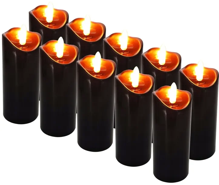 Świeca Led Czarna Znicz Cortina Średnia 12,5cm Na Baterie 10 Sztuk