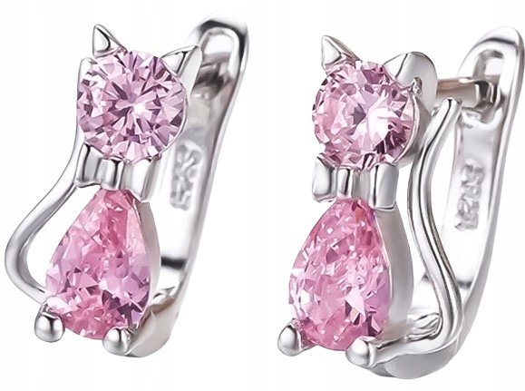 Kolczyki srebrne różowe kotki dla dzieci,dziewczynek,Srebro 925 na prezent