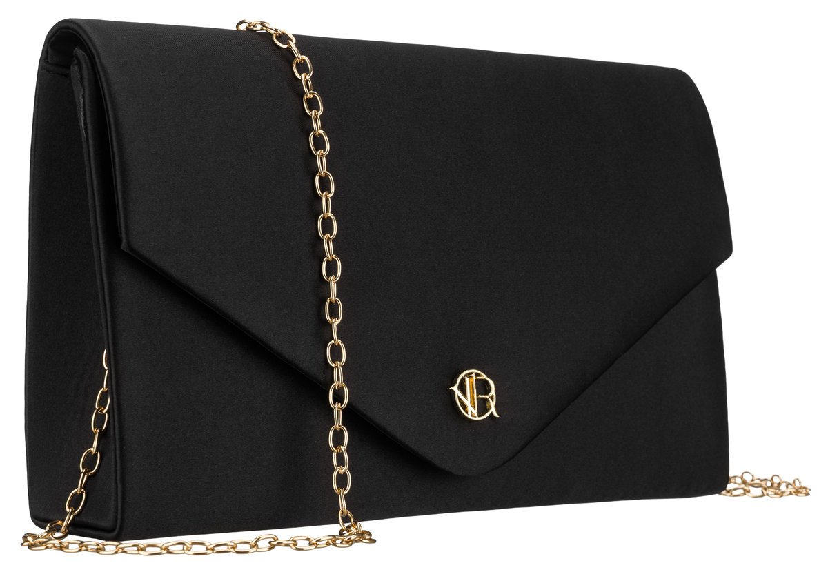 Torebka damska kopertówka czarna ROVICKY mała elegancka wieczorowa brokatowa złoty łańcuszek