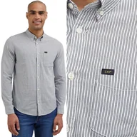 Koszule męskie - Lee BUTTON DOWN Ecru BIAŁA BAWEŁNIANA KOSZULA W SZARE PASKI REGULAR FIT XXL - miniaturka - grafika 1
