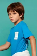 Koszulki dla chłopców - Mayoral t-shirt bawełniany dziecięcy kolor niebieski z nadrukiem - miniaturka - grafika 1