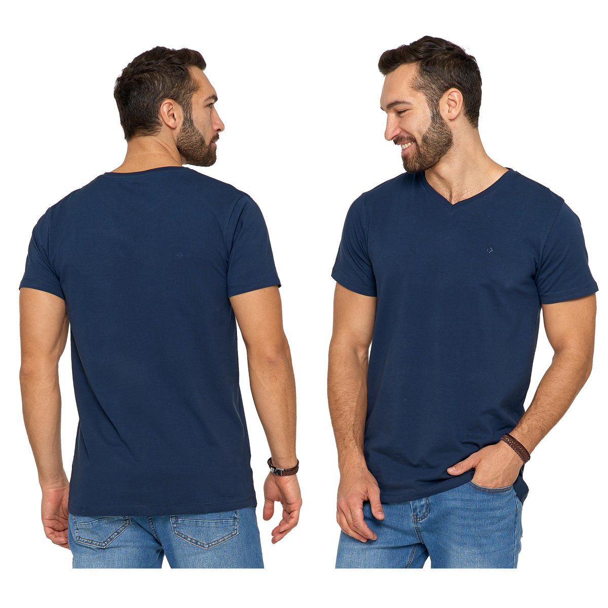 Granatowa Koszulka Męska T-shirt Serek Slim Fit r. XXL