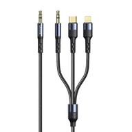 Kable USB - USAMS Kabel pleciony 3w1 1,2m Fast Charge (lightning/USB-C/Jack 3,5mm na Jack 3,5mm) SJ556YP01 (US-SJ556) - miniaturka - grafika 1