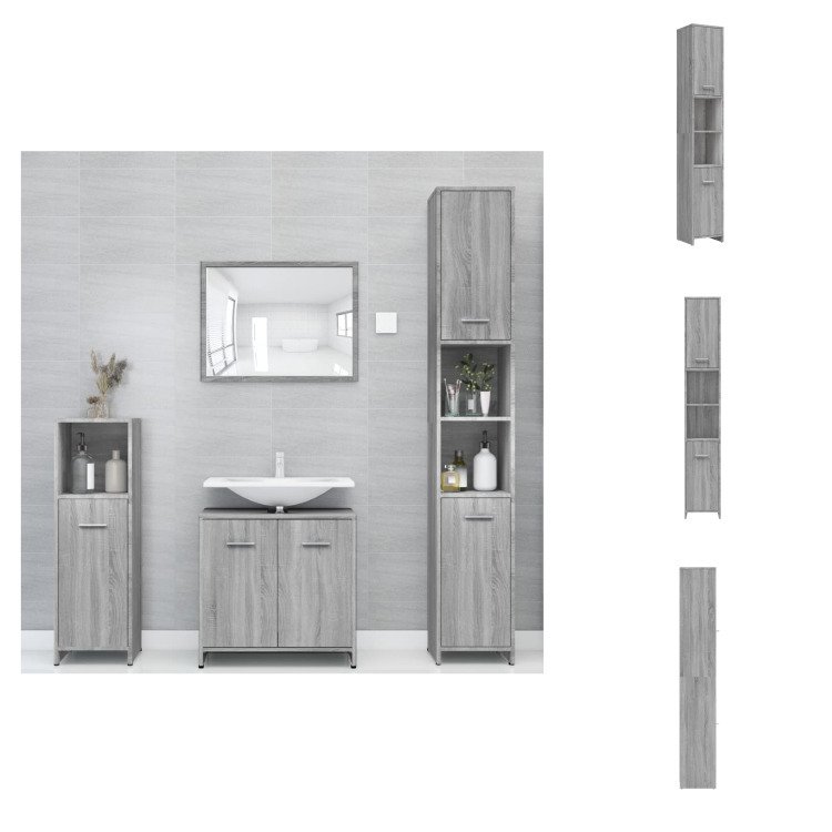 vidaXL Szafka łazienkowa szara Sonoma 30x30x183,5 cm materiał drewnopochodny - Zestawy mebli łazienkowych