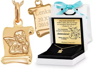 Murrano Złoty Medalik 333 Aniołek na Papirusie Łańcuszek Grawer - Naszyjniki - miniaturka - grafika 1