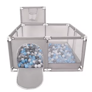 Selonis Boisko KK-100X z piłeczkami 6cm szary: szary-biały-transparent-babyblue 125x125x105/200piłek Zabawka kojec - Łóżeczka i kojce - miniaturka - grafika 1