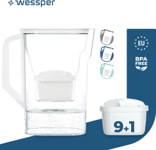 Dzbanek filtrujący wodę Wessper 2,7 l na drzwi lodówki, z filtrem z węglem aktywnym, kompatybilny z wkładem filtrującym Brita Maxtra 10x - biały - Dzbanki i imbryki - miniaturka - grafika 1