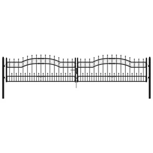 VidaXL Brama z grotami, czarna, 406x120 cm, malowana proszkowo stal - Ogrodzenia - miniaturka - grafika 3