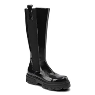 Kozaki damskie - Czarne Kozaki Damskie Nessi Modne Skórzane Buty - miniaturka - grafika 1