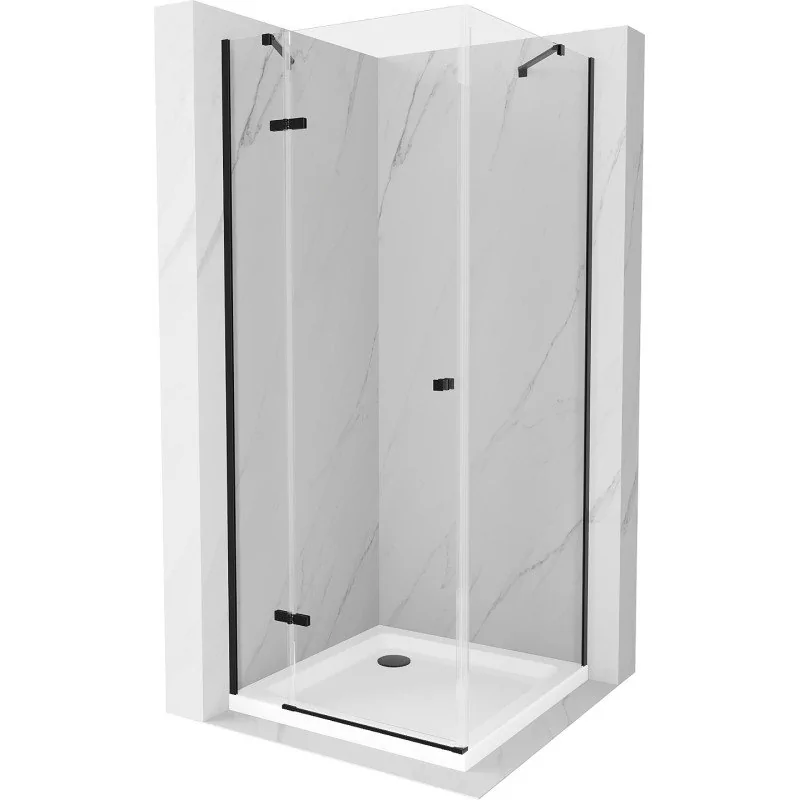 Mexen Roma kabina prysznicowa uchylna 70x70 cm, transparent, czarna + brodzik Flat, biały