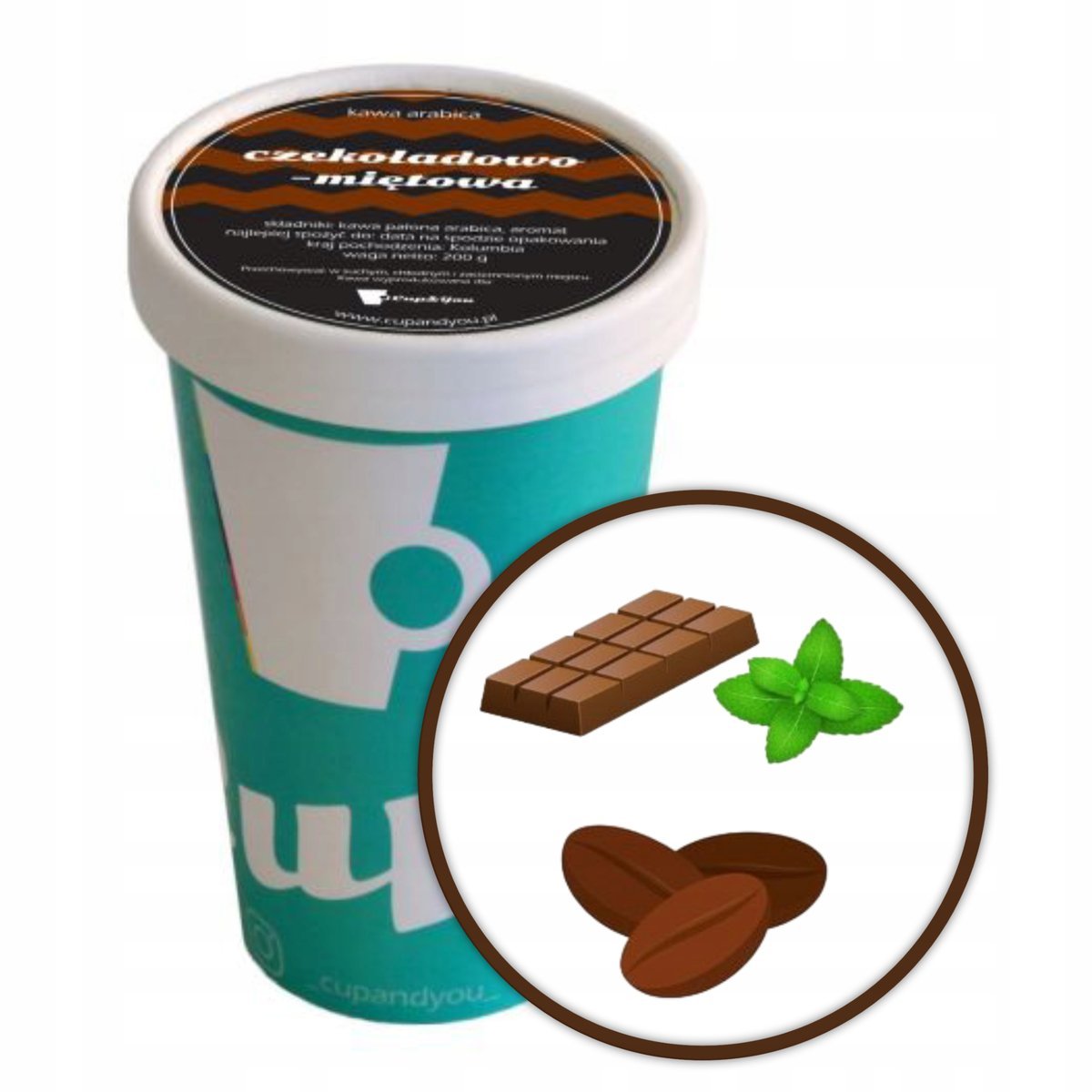 Kawa aromatyzowana smak CZEKOLADOWO - MIĘTOWA ziarnista ARABICA 200g ekstra - smakowa uczta dla podniebienia