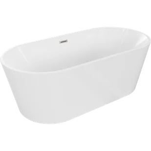 Mexen Luna wanna wolnostojąca 140 x 75 cm, biała, przelew nikiel szczotkowany - 52031407500-97 - Wanny - miniaturka - grafika 1