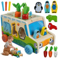 Sortery dla dzieci - Drewniany Sorter Edukacyjny Złap Robaczka Marchewki Układanka Montessori - miniaturka - grafika 1