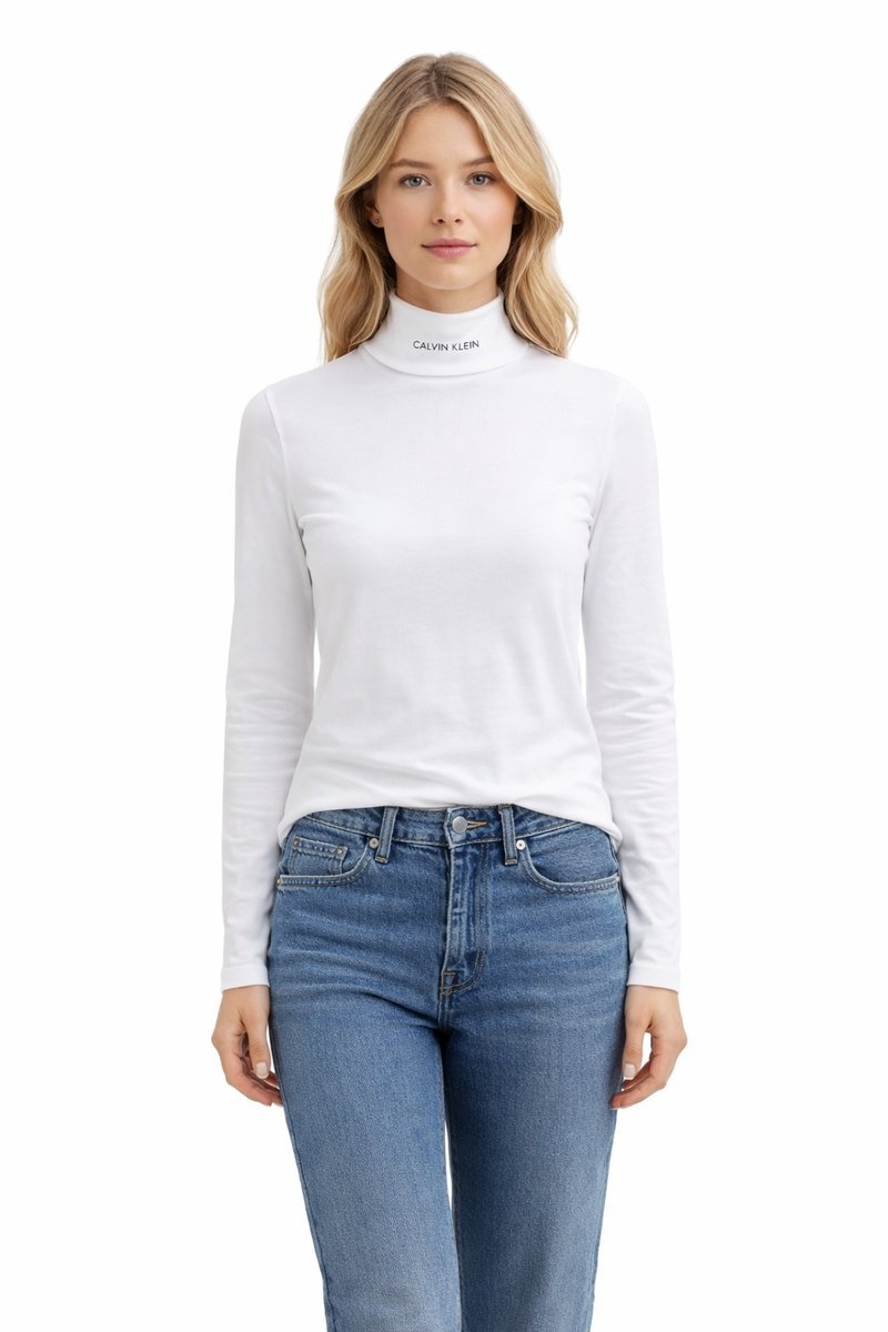 CALVIN KLEIN JEANS GOLF DAMSKI BIAŁY Z LOGO DOPASOWANY S 1I4A