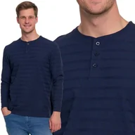 Koszulki męskie - Koszulka Męska Długi Rękaw Longsleeve Bawełniany z Guzikami MORAJ 3XL NAVY - miniaturka - grafika 1