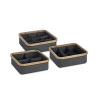 Pojemniki łazienkowe - Organizer Pudełko z przegródkami i bambusową ramką- zestaw 3 sztuk Szary - miniaturka - grafika 1