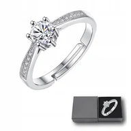 Pierścionki - Pierścionek Damski Srebrny Kryształki Regulowany Klasyczny Idealny Prezent - miniaturka - grafika 1