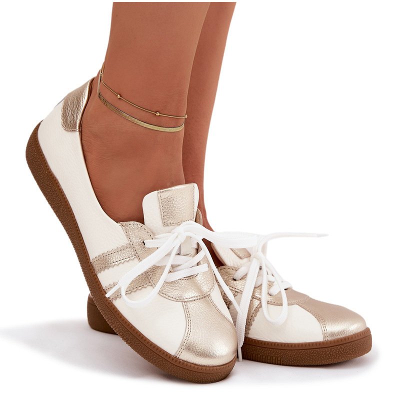 Skórzane Półbuty Damskie Typu Barefoot Zazoo N1341 Biało-Złote-38