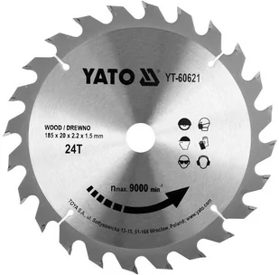 YATO TARCZA WIDIOWA DO DREWNA 185X24TX20MMDLA YT-82151;79257 YT-60621 - Piły ręczne - miniaturka - grafika 1