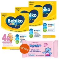 Mleko modyfikowane - Zestaw Bebiko Junior 4R Nutriflor Expert, odżywcza formuła na bazie mleka z kleikiem ryżowym, powyżej 2 roku, 3 x 600 g + Bambino, chusteczki nawilżane, 63 sztuki gratis - miniaturka - grafika 1