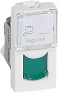 Gniazdka elektryczne - Legrand 076526 MOSAIC 1 moduł RJ45 kat. 6A UTP Białe z zieloną klapką - miniaturka - grafika 1