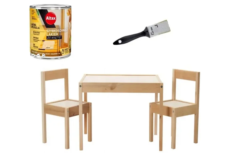 Ikea Latt Stolik Dla Dzieci + 2 Krzesła Meble Dziecięce Sosna Lakier Pędzel