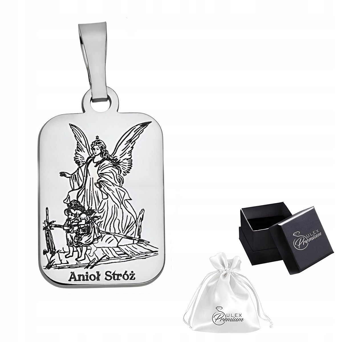 Medalik srebrny pr. 925 Wisiorek Zawieszka Anioł Stróż z Modlitwą Ochrona