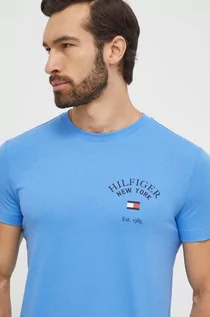 Koszulki męskie - Tommy Hilfiger t-shirt bawełniany męski kolor niebieski z nadrukiem - grafika 1