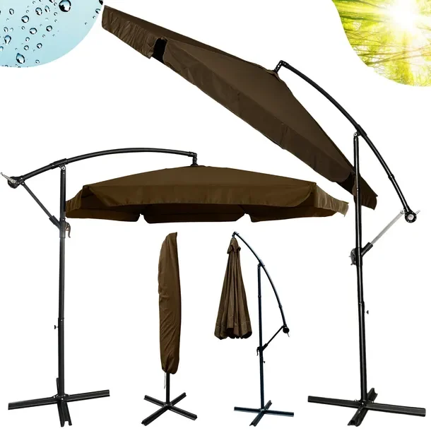 Parasol Ogrodowy Duży Składany Z Wysięgnikiem 350cm + Pokrowiec - Brąz