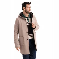 Płaszcze męskie - Melanżowy męski długi płaszcz z kapturem beżowy V2 OM-COWC-0122 M - miniaturka - grafika 1