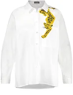 Bluzki damskie - Samoon Damska długa bluzka z motywem panterki, długi rękaw, z mankietami, bluzka z długim rękawem, długa bluzka z nadrukiem z przodu, jednokolorowa, Biały wzór., 52 - miniaturka - grafika 1