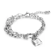 Bransolety męskie - Bransoletka męska łańcuch stal chirurgiczna srebrna kłódka - miniaturka - grafika 1