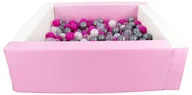 Suche baseny - Kwadratowy suchy basen z ekoskóry z 200 piłeczkami (biały, różowy (pastel)/perłowy, transparentny, różowy, srebrny) - miniaturka - grafika 1