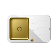 Zlewozmywaki - QUADRON Zlewozmywak GLEN 211 złoty z białym blatem szklanym , k.pneum. HB8078SB3FG1_P2O0 - miniaturka - grafika 1