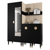 Meble do przedpokoju - Garderoba z lustrem szafa szafka na buty z panelami tapicerowanym i wieszakami do przedpokoju PALERMO 15 czarny kaszmir - miniaturka - grafika 1