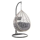 Fotele ogrodowe wiszące - Beliani Fotel wiszący ze stojakiem rattanowy szary ARSITA - miniaturka - grafika 1