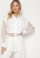 Koszule damskie - Biała Koszula z Transparentnymi Rękawami Silomea - miniaturka - grafika 1