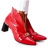 Botki damskie - Skórzane Botki Na Słupku Maciejka Czerwone 05262-08 - miniaturka - grafika 1