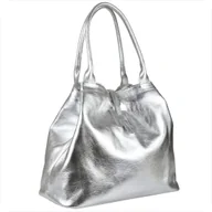 Torebki damskie - Torba shopper srebrna pojemna skórzana XL metaliczna - miniaturka - grafika 1