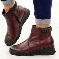 Botki damskie - Bordowe skórzane botki damskie na koturnie Vinceza 39962 - miniaturka - grafika 1