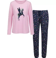 Piżamy damskie - Damska piżama z długim rękawem, z koniem, różowa - miniaturka - grafika 1