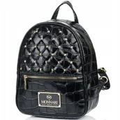 Plecaki - Plecak Damski Monnari Miejski Czarny Logo Croco Miejski - miniaturka - grafika 1