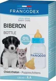 Francodex Butelka do karmienia szczeniąt i kociąt 120 ml + 2 smoczki - Pozostałe akcesoria dla psów - miniaturka - grafika 1