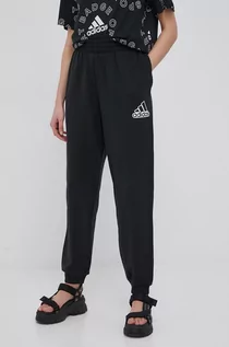 Spodnie damskie - Adidas spodnie bawełniane damskie kolor czarny z nadrukiem - grafika 1