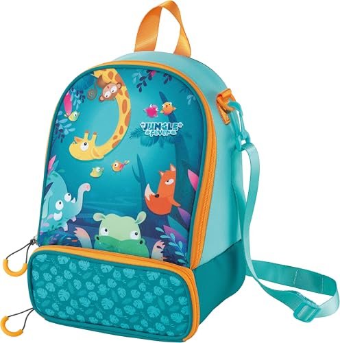 Maped Picnik - Izolowana torba na lunch w kształcie dżungli, zielono-pomarańczowa, 2 przegródki - zdejmowany pasek na ramię do użytku jako plecak, wewnętrzna gumka do przechowywania butelki