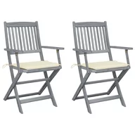 Fotele i krzesła ogrodowe - vidaXL Składane krzesła ogrodowe, 2 szt., poduszki, drewno akacjowe - miniaturka - grafika 1
