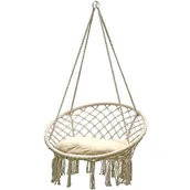 Fotele ogrodowe wiszące - SASKA GARDEN Hamak ażurowy fotel wiszący 80x60cm z poduszką ecru - miniaturka - grafika 1